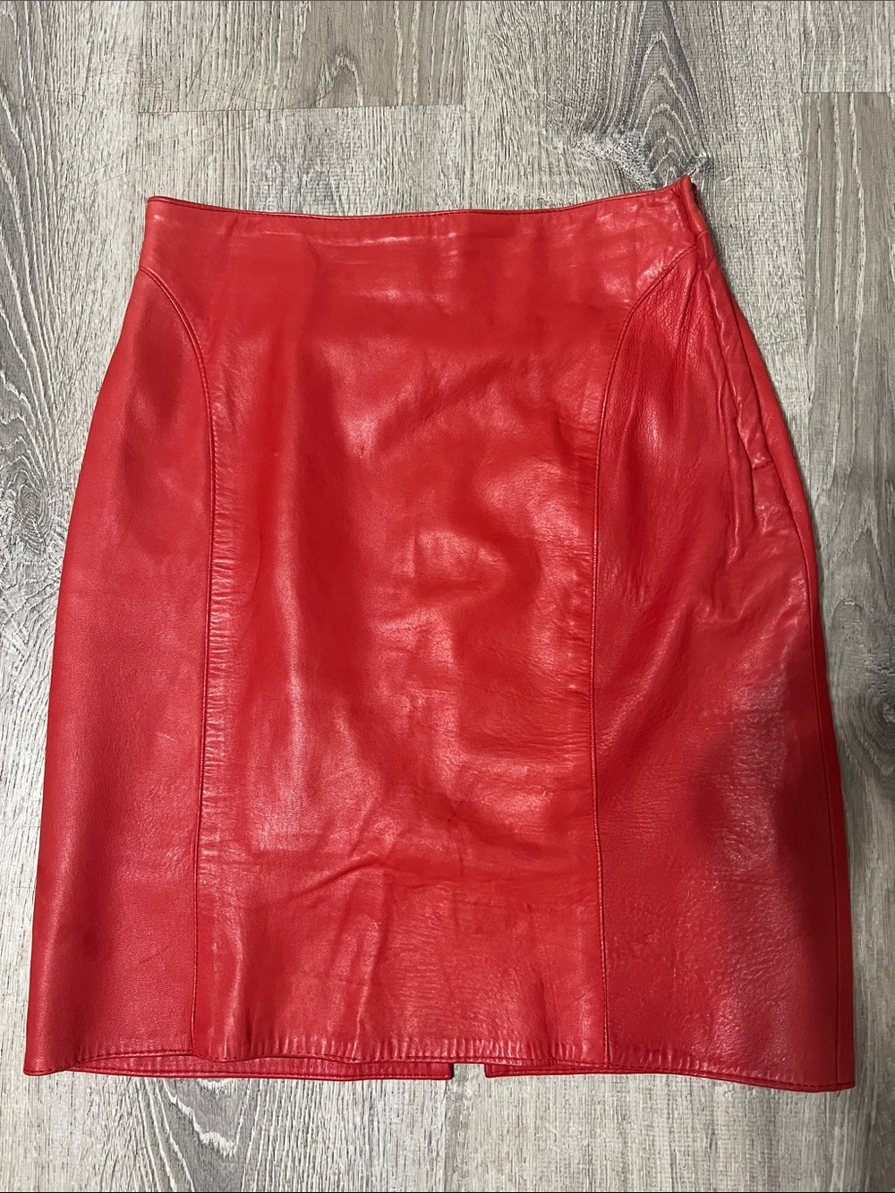Vintage Lanna Red Leather Pencil Skirt. Marked size 10